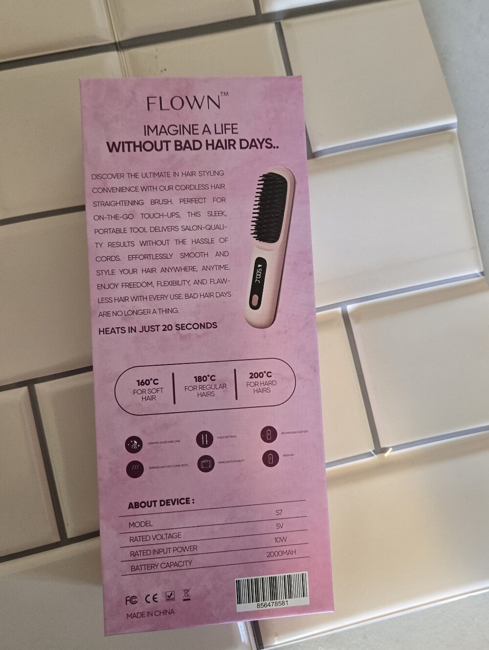 Flown GoBrush Pro Hair Straightening Brush Pink Excellent Cordless - Picture 6 of 7